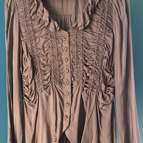 Lapis vintage  Draped Low-Back Peplum Blouse Ruffled Collar & Cuffs NWT - Picture 2 of 6